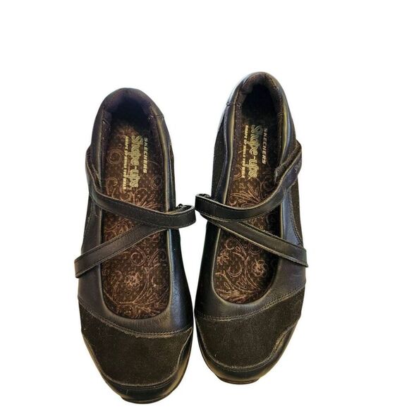SKECHERS WOMEN'S SHAPE-UPS BLACK LEATHER WALKING  SNEAKERS CASUAL SHOES SIZE 8 - Picture 2 of 5